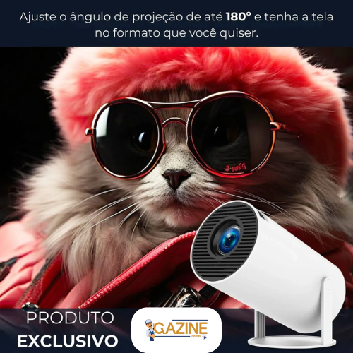 Projetor Portátil 4K com AndroidTV, Wi-Fi e Espelhamento de Tela
