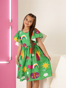 Vestido Infantil Feminino Moda Festa Blogueirinha Colorido com Babado