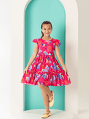 Vestido Infantil Feminino Moda Festa Blogueirinha Colorido com Babado