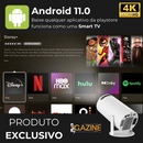 Projetor Portátil 4K com AndroidTV, Wi-Fi e Espelhamento de Tela