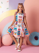 Vestido Infantil Feminino Moda Festa Blogueirinha Colorido com Babado