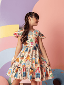 Vestido Infantil Feminino Moda Festa Blogueirinha Colorido com Babado