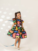 Vestido Infantil Feminino Moda Festa Blogueirinha Colorido com Babado