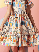 Vestido Infantil Feminino Moda Festa Blogueirinha Colorido com Babado